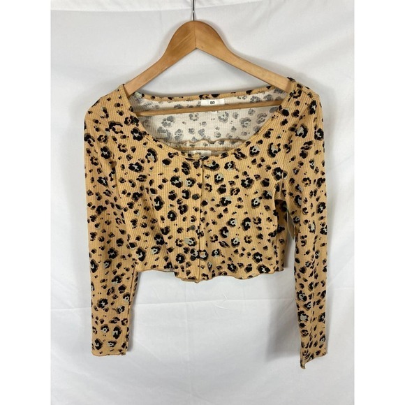 4/$25 NWT BP. Crop Rib Cardigan & Camisole Set In Beige Nougat Leopard - Picture 2 of 2